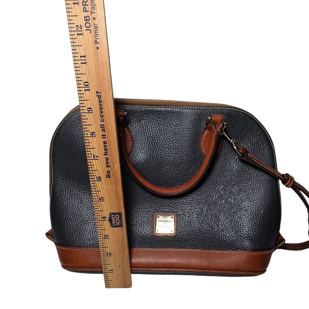 Dooney & Bourke Zip Zip Satchel‎ Navy Blue Pebbled Leather Tan Trim Dome Bag - Picture 13 of 13